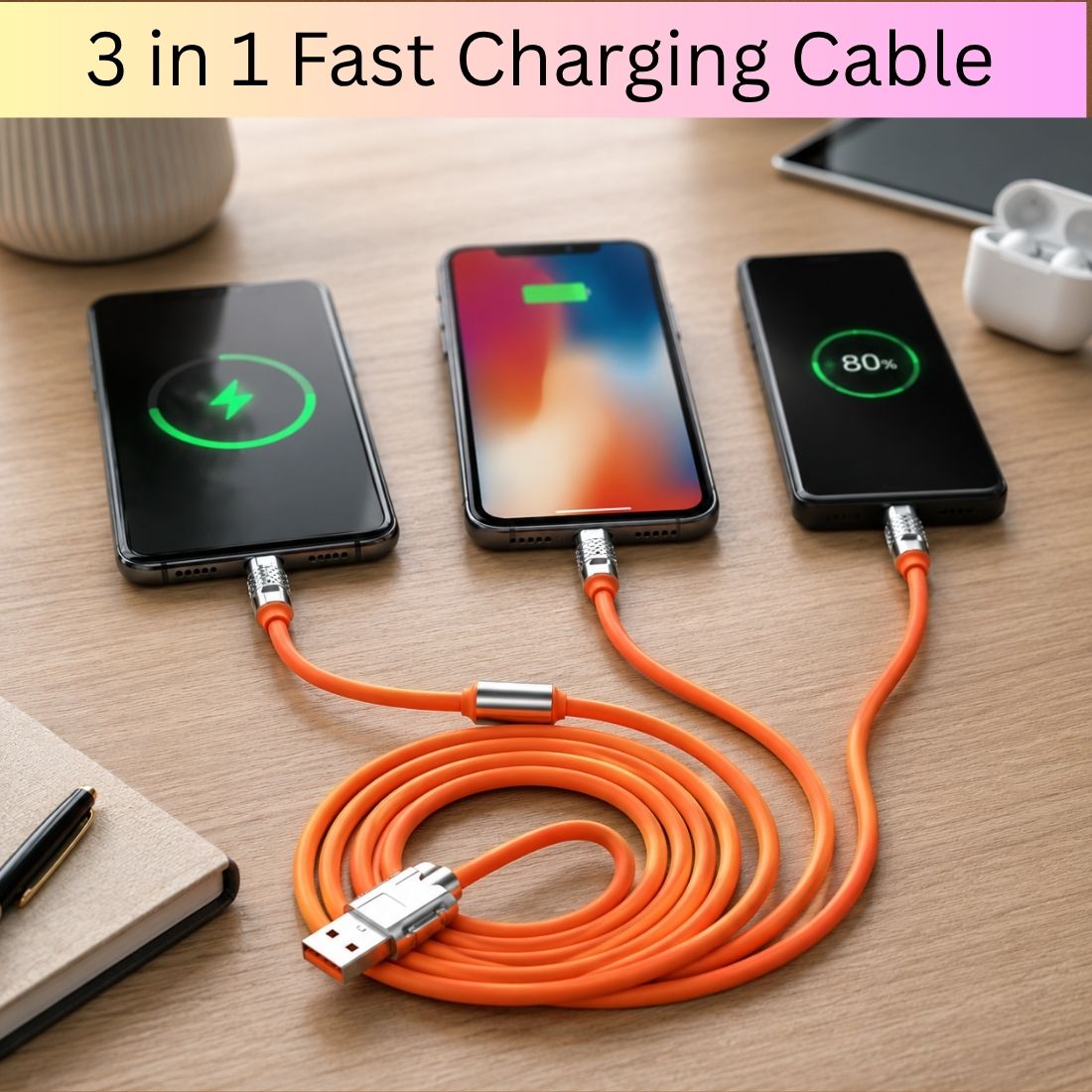 SACRO 3-in-1 Cable 1 m 3-in-1 Fast Charging Cable USB-A to Type-C, Lightning for Mobile & TabletsZL312-image-3