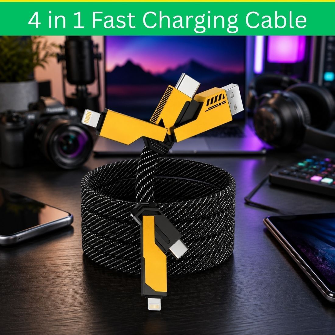 GUGGU 4-in-1 Cable 1 m 4 in 1 Multi Function Fast Charging Cable for Android, iPhone & Other DeviceT64-image-46