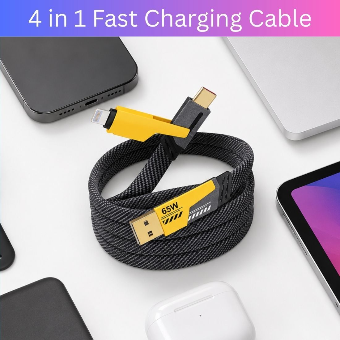 Clairbell 4-in-1 Cable 1 m 4 in 1 Multi Function Fast Charging Cable for Android, iPhone & Other DeviceE481-image-49