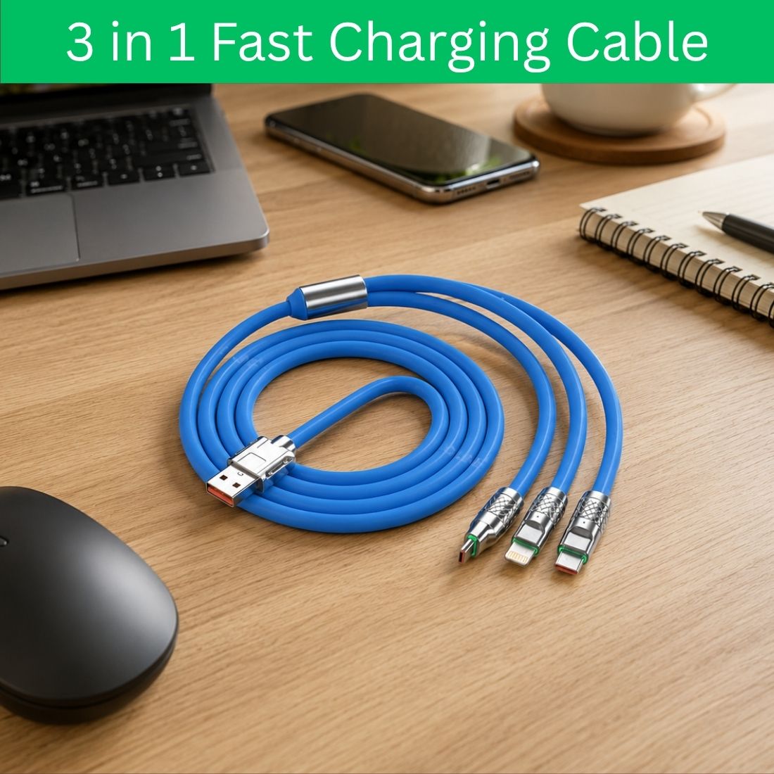 Clairbell 3-in-1 Cable 1 m 3-in-1 Fast Charging Cable USB-A to Type-C, Lightning for Mobile & TabletsCK29-image-11