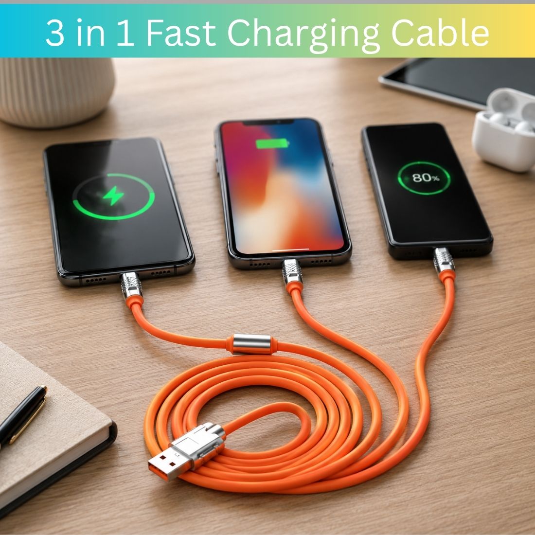 Clairbell 3-in-1 Cable 1 m 3-in-1 Fast Charging Cable USB-A to Type-C, Lightning for Mobile & TabletsCL436-image-46