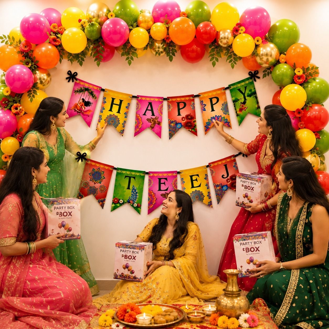party box Multicolor Happy Teej Balloon Decoration Kit-picture-11