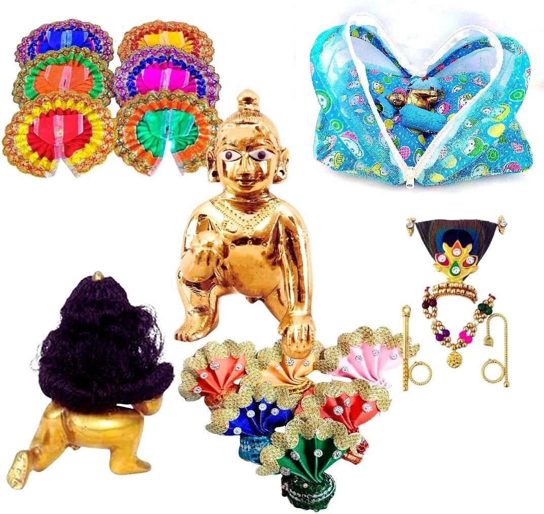 singing bird SIZE 0 Laddu Gopal,6 Dress, 5 Pagddi, 1 mukut Set, 1 Hair, 1 LADDU Gopal Dress-picture-16