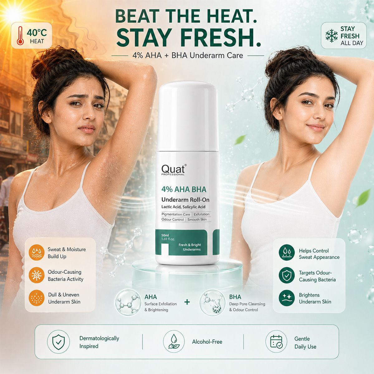 Dark Underarms Roll On AHA BHA Deodorant for Whitening & Odour Control Deodorant Stick - For Women-image-10