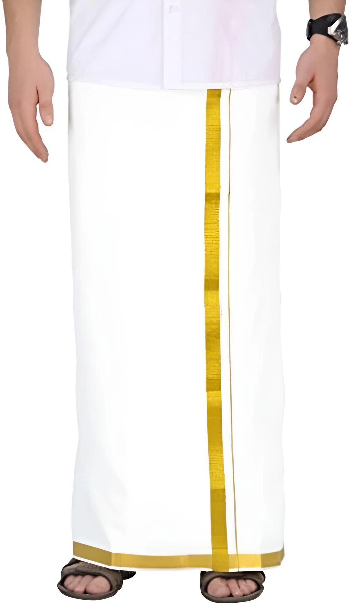 TUNI MANI 2.0meter / 3/4" Gold Zari Single Dhoti Solid Men Dhoti-image-25