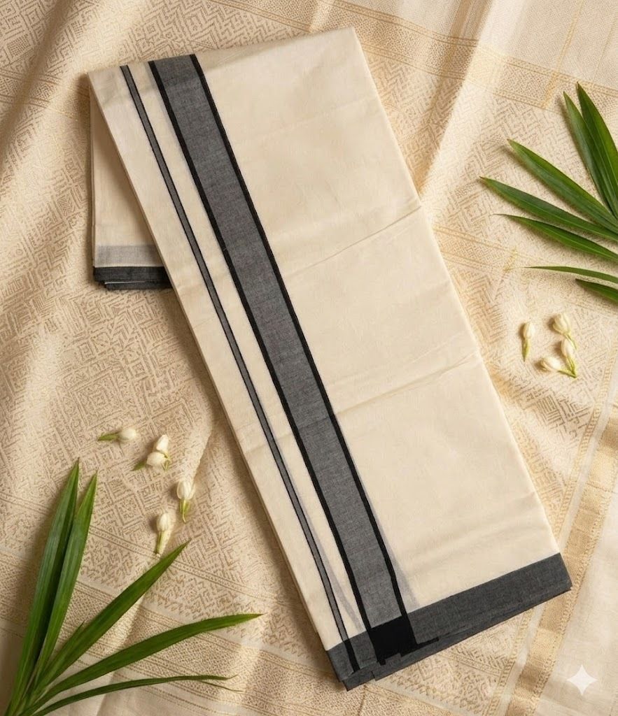 NANMAYA Men Cotton Double Layer Cream Dhoti with 1" Black Border 4 Mtrs Solid Women Dhoti-image-46