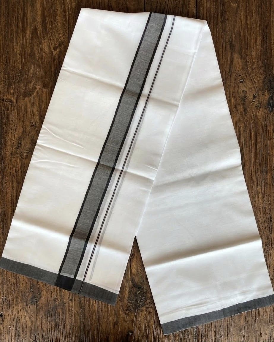 NANMAYA Men Cotton Double Layer Cream Dhoti with 1" Black Border 4 Mtrs Solid Women Dhoti-picture-37