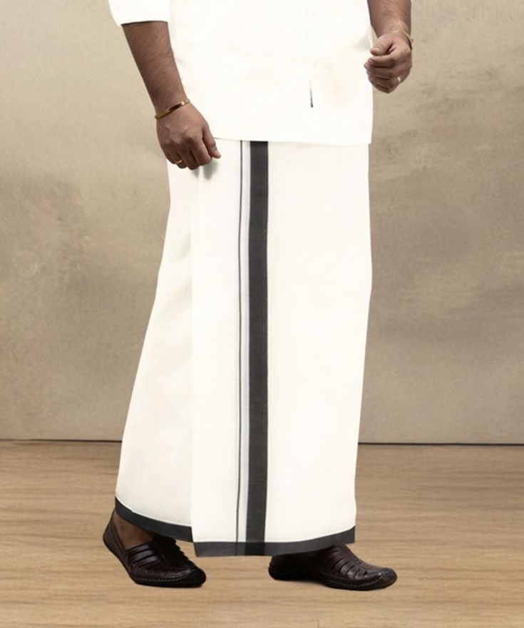 NANMAYA Men Cotton Double Layer Cream Dhoti with 1" Gold Jari Border Golden Mark Solid Women Dhoti-picture-22