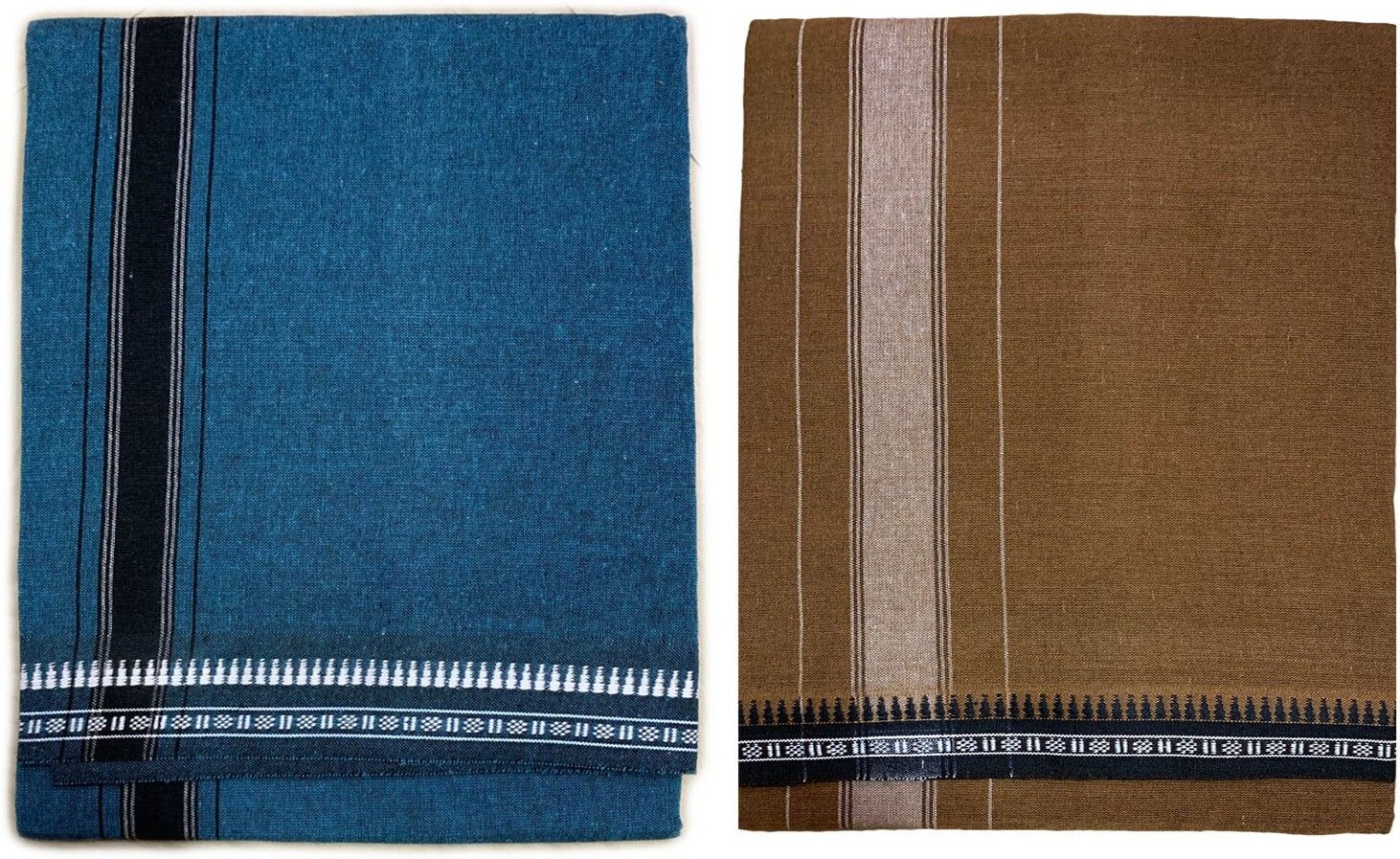 Prakasam Cotton Premium quality Mens Kerala Style Thalapathi Border Single (1.28X2.00 mtrs) -Dhoti-kerala Single mundu (Pack of 2 dhoties)-Blue:Kakki Solid Men Dhoti-picture-10