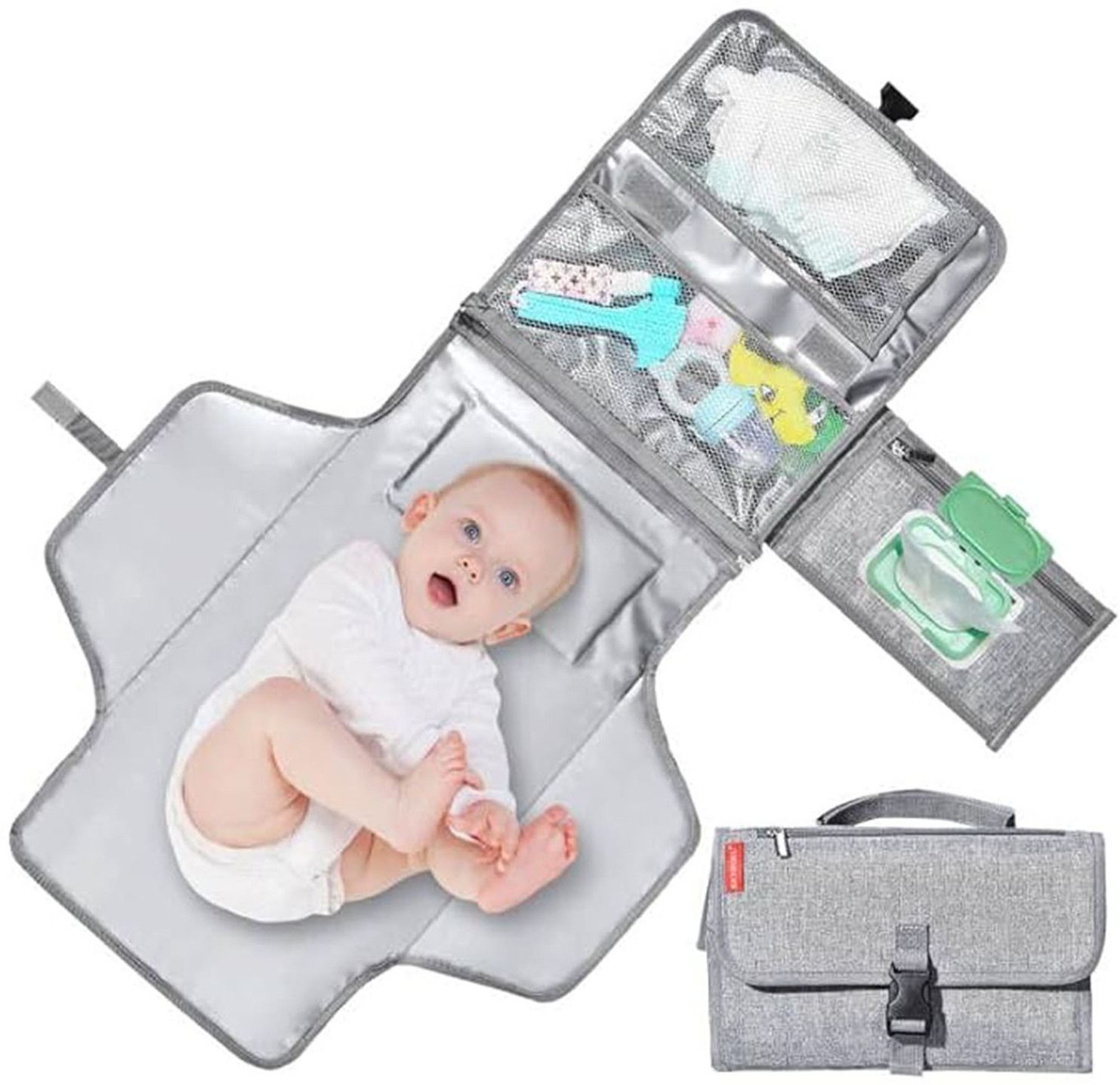 Baby Changing Mat/Pad with Organizer Bags, Foldable and Detachable Diaper Bag Diaper Bag Dispenser