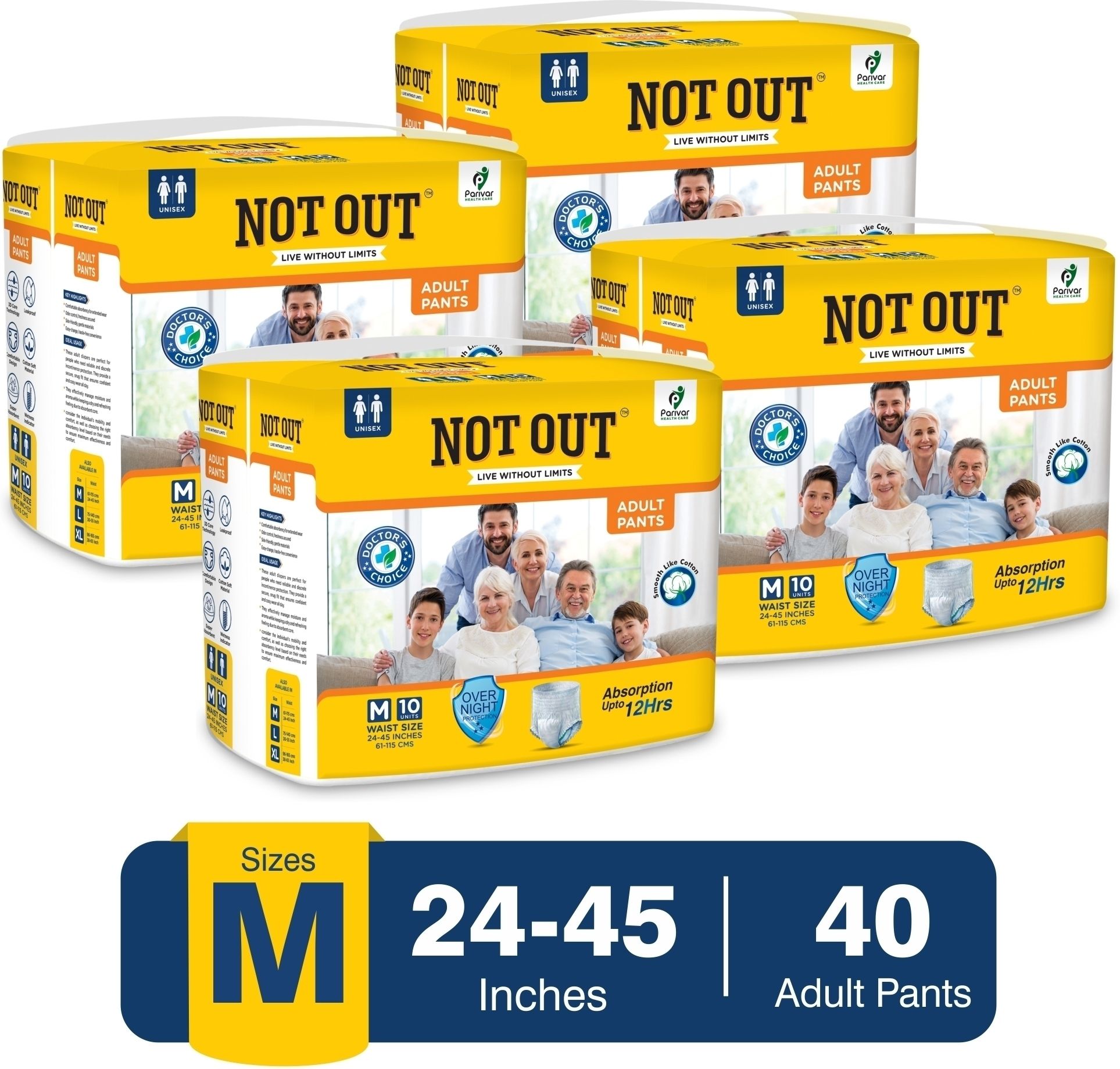 Adult Diaper Pants,Medium, Waist 61-115cm, 12 Hrs (Pack of 4) Adult Diapers - M