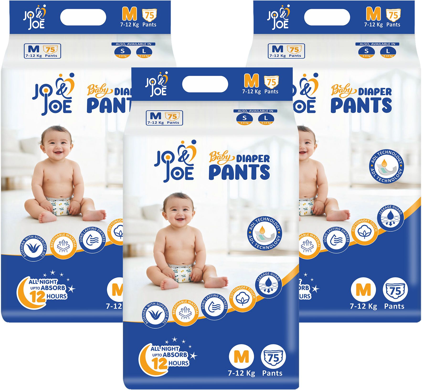 Baby Diaper Pants with 12hrs Absorption, Breathable, Medium (7-12kg),Pack of 3 - M-image-31