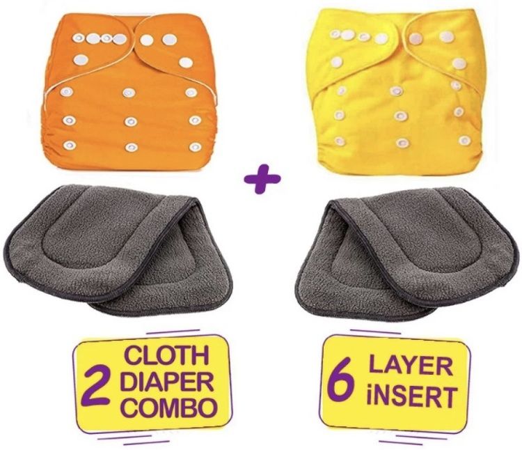 All New Solid Multicolour Reusable Washable Daily Use Cloth Button Diaper Nappy With Black Insert For Infants Baby New Born To 2 Year (2 Diaper +2 Insert)-image-20