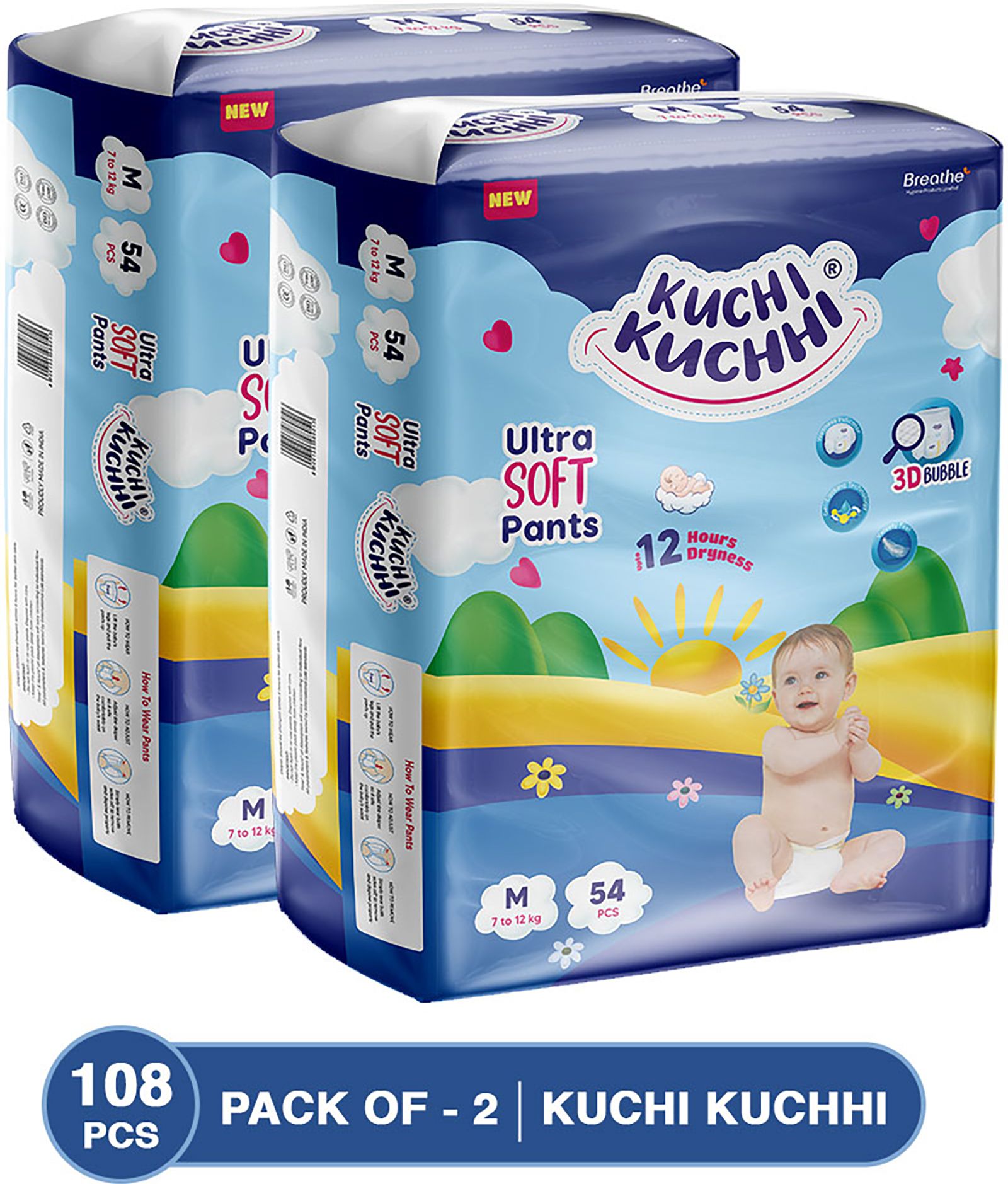 kuchi kuchhi Premium super soft baby diaper with a 3D bubble top (Pack of 2) - M-picture-13