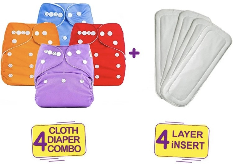 kogar All New Solid Daily Use Reusable Washable Cloth Diaper/Nappy With White Soft Insert For Baby New Born To Year ( 4 diaper +4 Insert ) N1 image 1