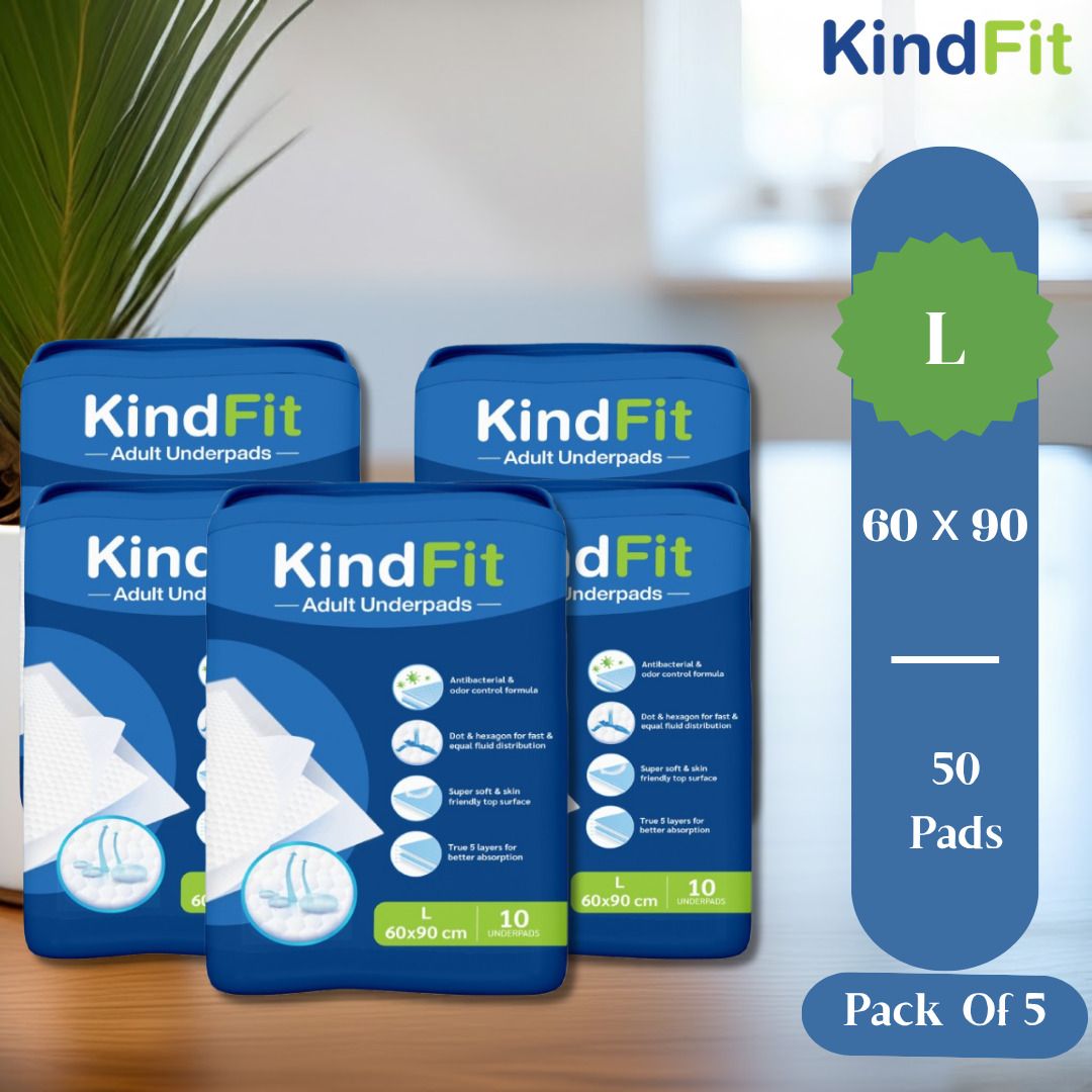 kindfit Disposable Underpads for Adults | 60x90 cm | Bed Protection | Pack of 5 Adult Diapers - L-picture-19