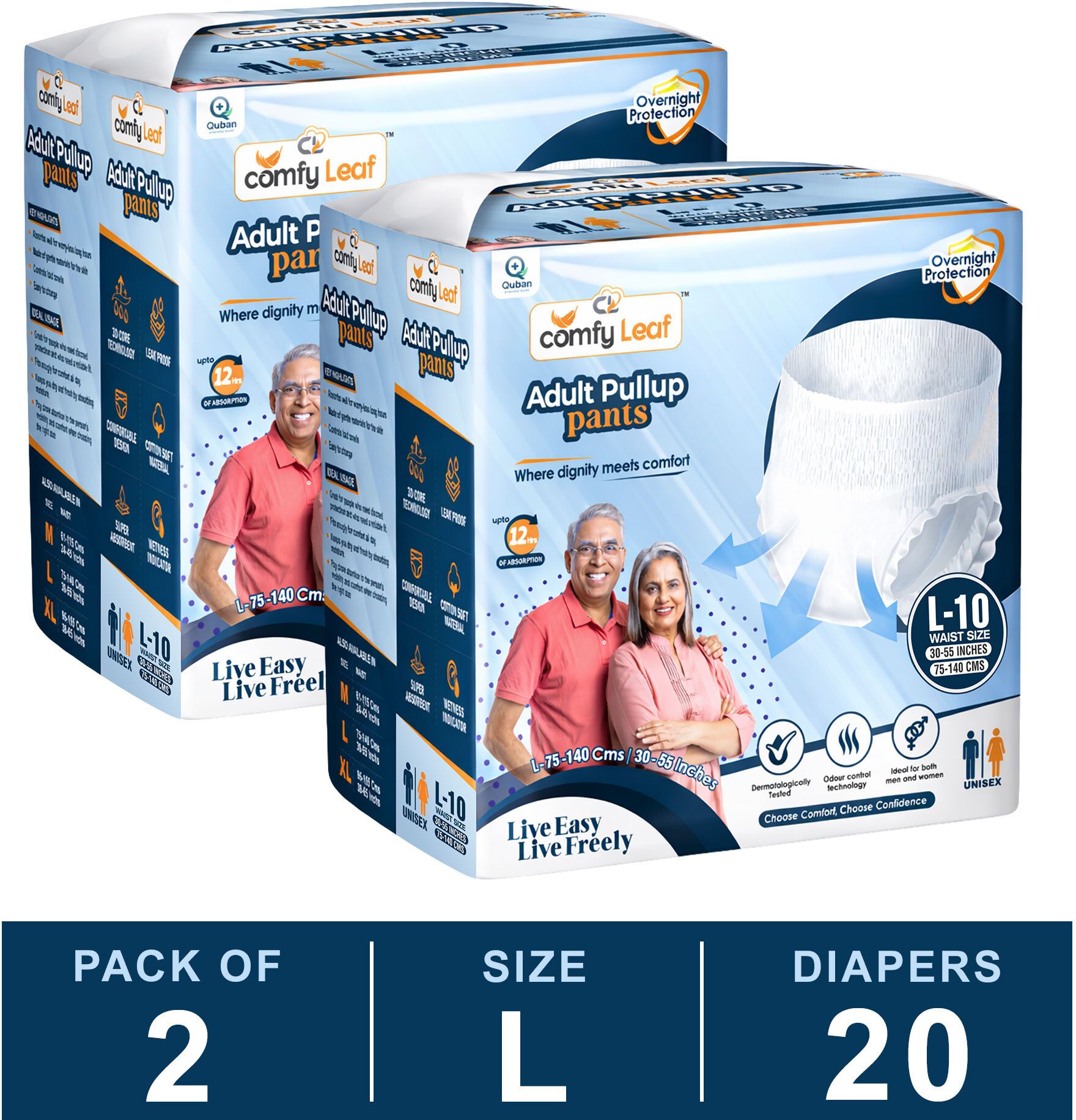 Unisex Pull-Up Pants, 12hrs Absorption | Waist Size (30-55inch) | Pack of 2 Adult Diapers - L-image-11