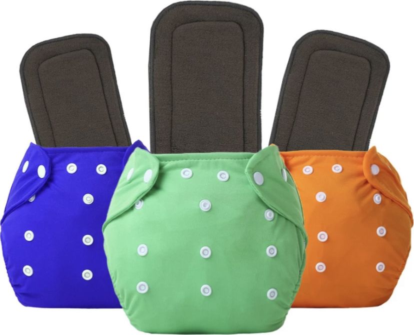 Solid Reusable Cloth Button Diaper Reuse Nappy & Insert 0-24m BGODBVB46-image-3