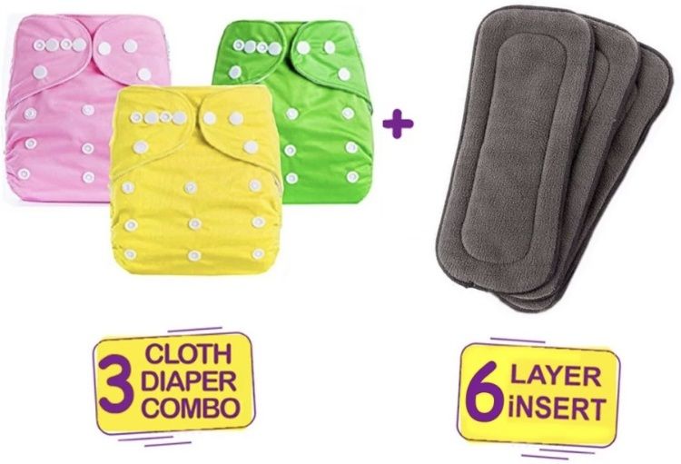 All New Solid Multicolour Nappy Cloth Diaper With Black Layer Insert For Infants Baby New Born To 2 Year (3 Diaper+3 Insert)-image-35