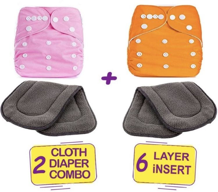 All New Solid Multicolour Reusable Washable Daily Use Cloth Button Diaper Nappy With Black Insert For Infants Baby New Born To 2 Year (2 Diaper +2 Insert)-image-21