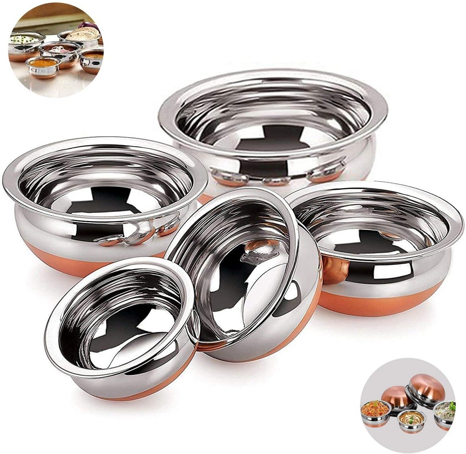 masox store Serving Handi Set Copper Bottom Stainless Steel Cooking Pot Kitchen Serving D2 Bowl Serving Set-picture-18