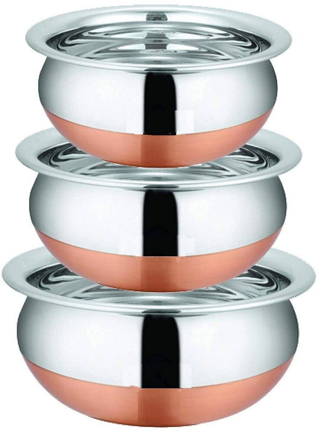 Stainless Steel Cooking Pot Biryani Punjabi Kitchen Cooking and Serving Bowl D0 Pack of 3 Cook and Serve Casserole Set-image-3