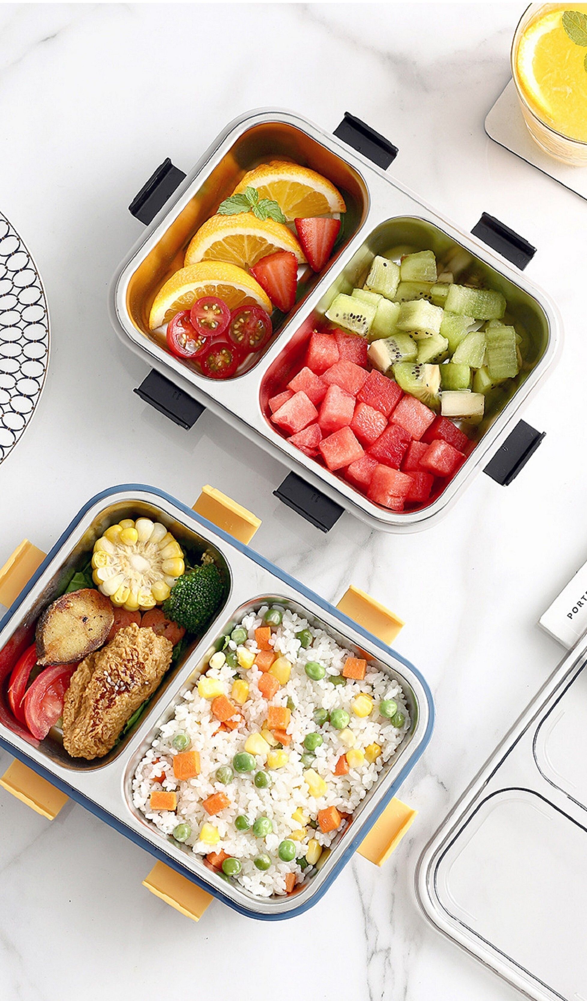 Lunch Box 2 Compartment Leak-Proof BPA Free Stainless Steel, Box for Kids K2 1 Containers Stainless Steel Office Lunch Box-image-4