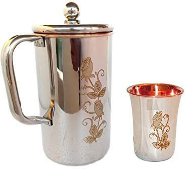 Copper-Steel Luxury JUG with One Glass, Best for Home Health and Gift Purpose Jug Glass Set