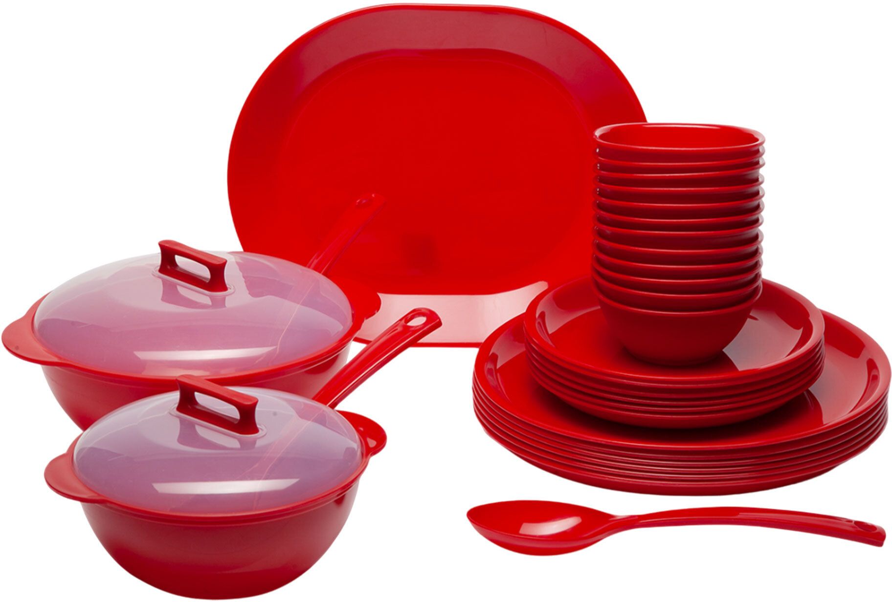gluman Pack of 32 PP (Polypropylene) 32 Pieces Round Dinner Set | Shiny & Glossy Finish | 100% Food Grade |Recyclable Dinner Set-picture-1