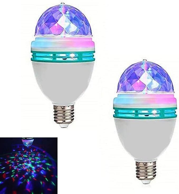 gold nation Multi-Color LED Rotating Disco Party Bulb Rotating LED Disco Light Bulb 2 Pcs Disco Ball Set-picture-3