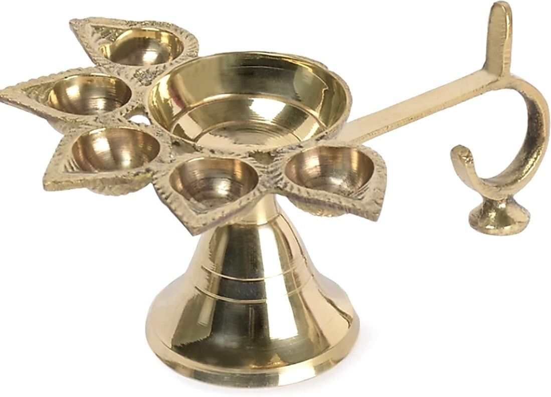Brass Punch Mukhi Aarti Diya Jyoti Diya Oil Puja Lamp Puja Diya Aarti Diya Brass Table Diya-image-2