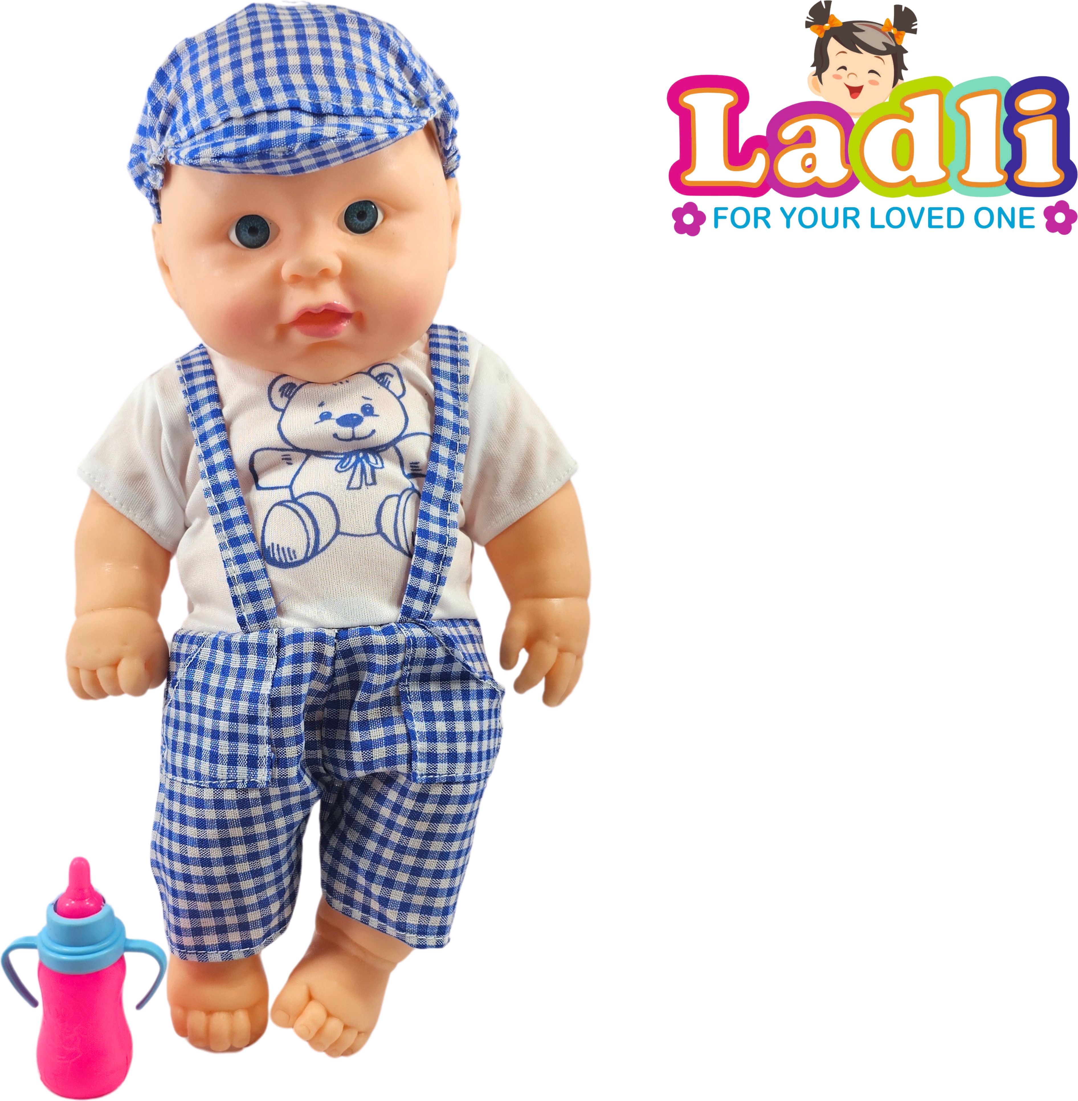 Little Soft Feel Smiling Teddy Boy in Printed Dress Golu Baba Feeding Doll_G