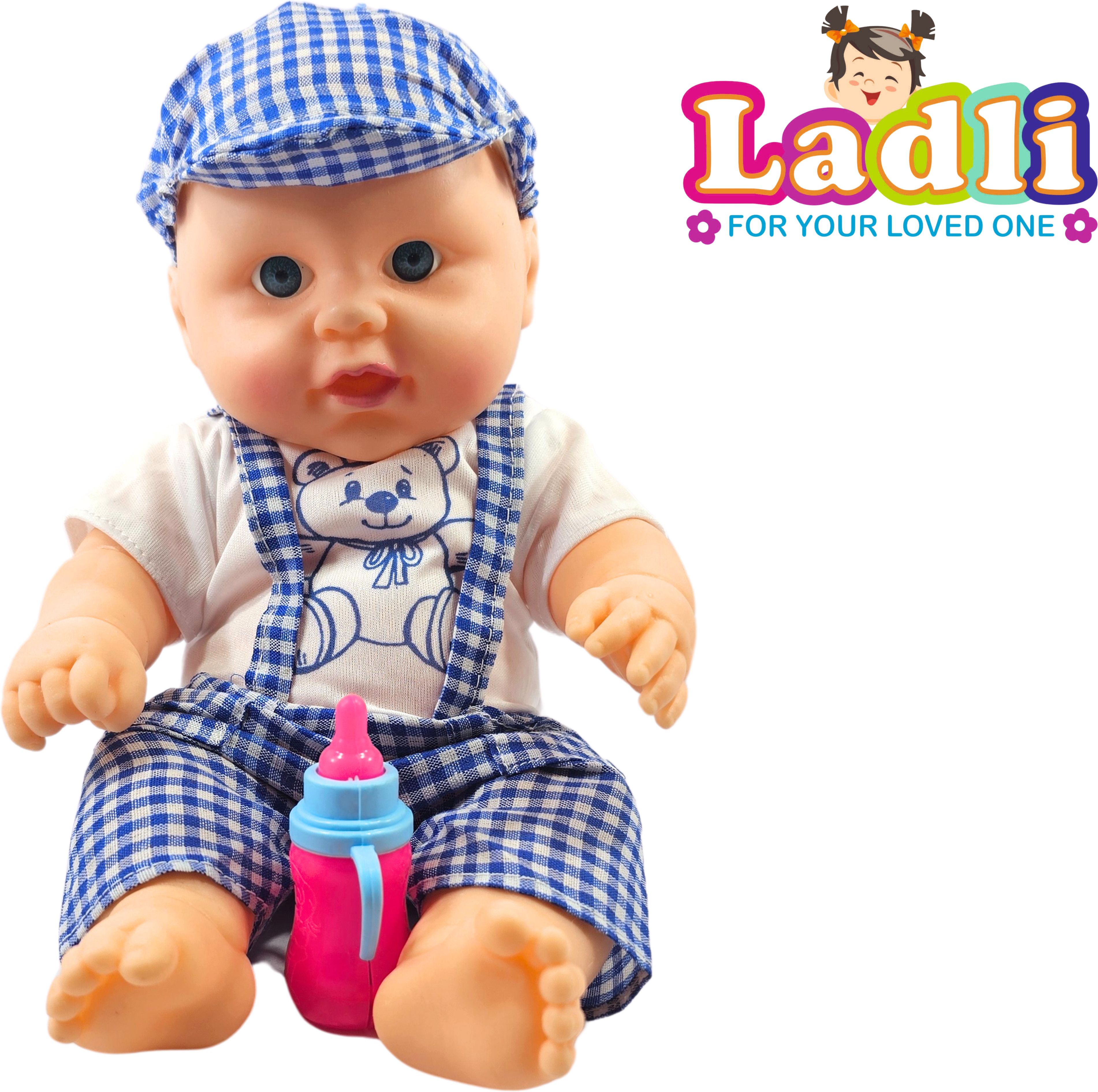 Rubber Doll for Kids Dress Golu baba Doll for Kids with Milk Bottle Movable Arms-image-29