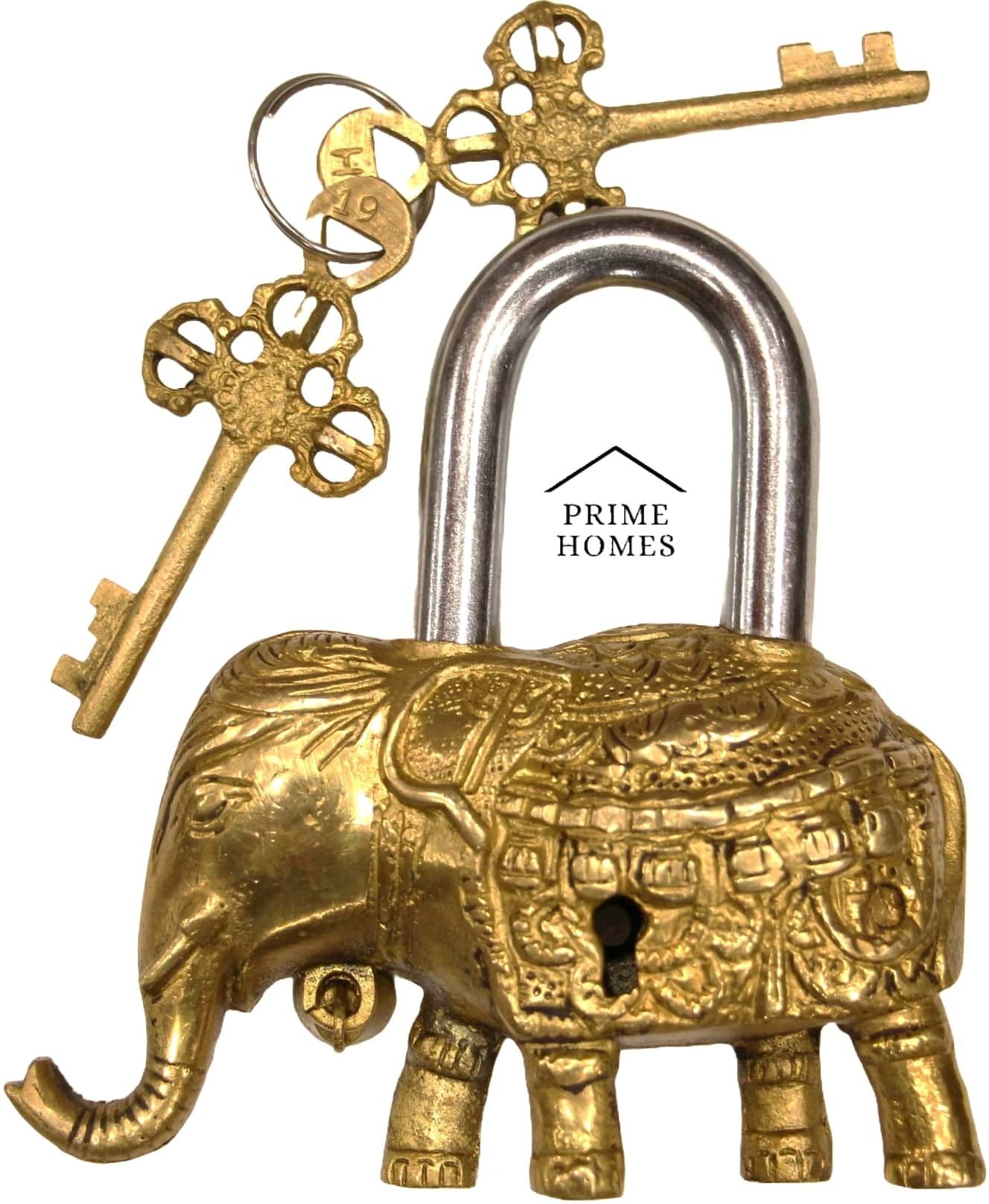 prime homes Brass Elephant With 2 Keys Padlock-picture-23