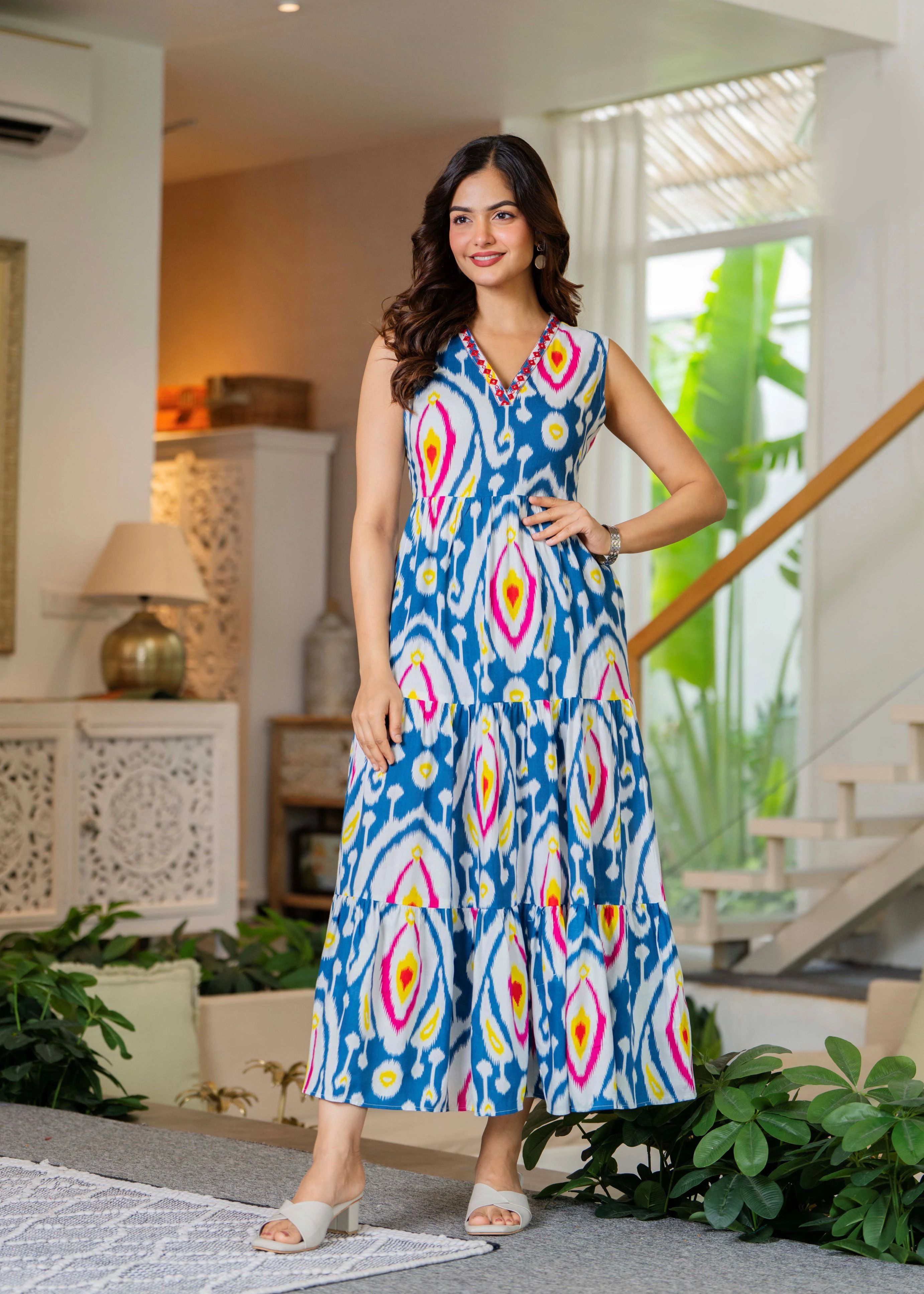 Women Fit and Flare Blue Maxi/Full Length Dress