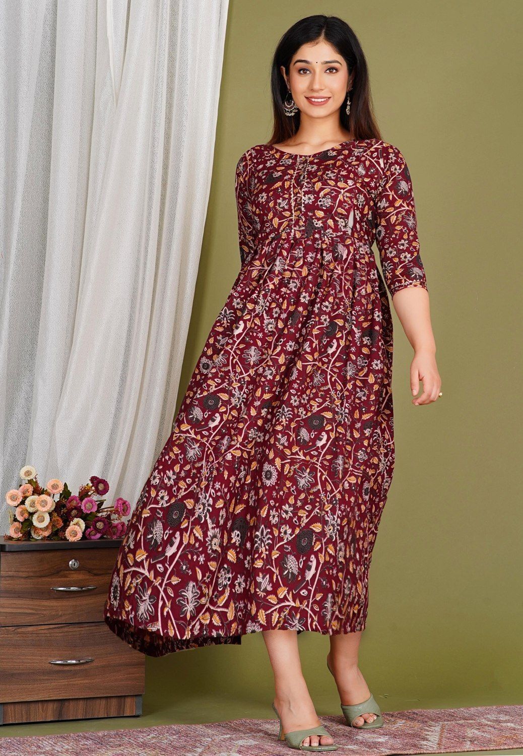 Women Maxi Brown Midi/Calf Length Dress-image-39