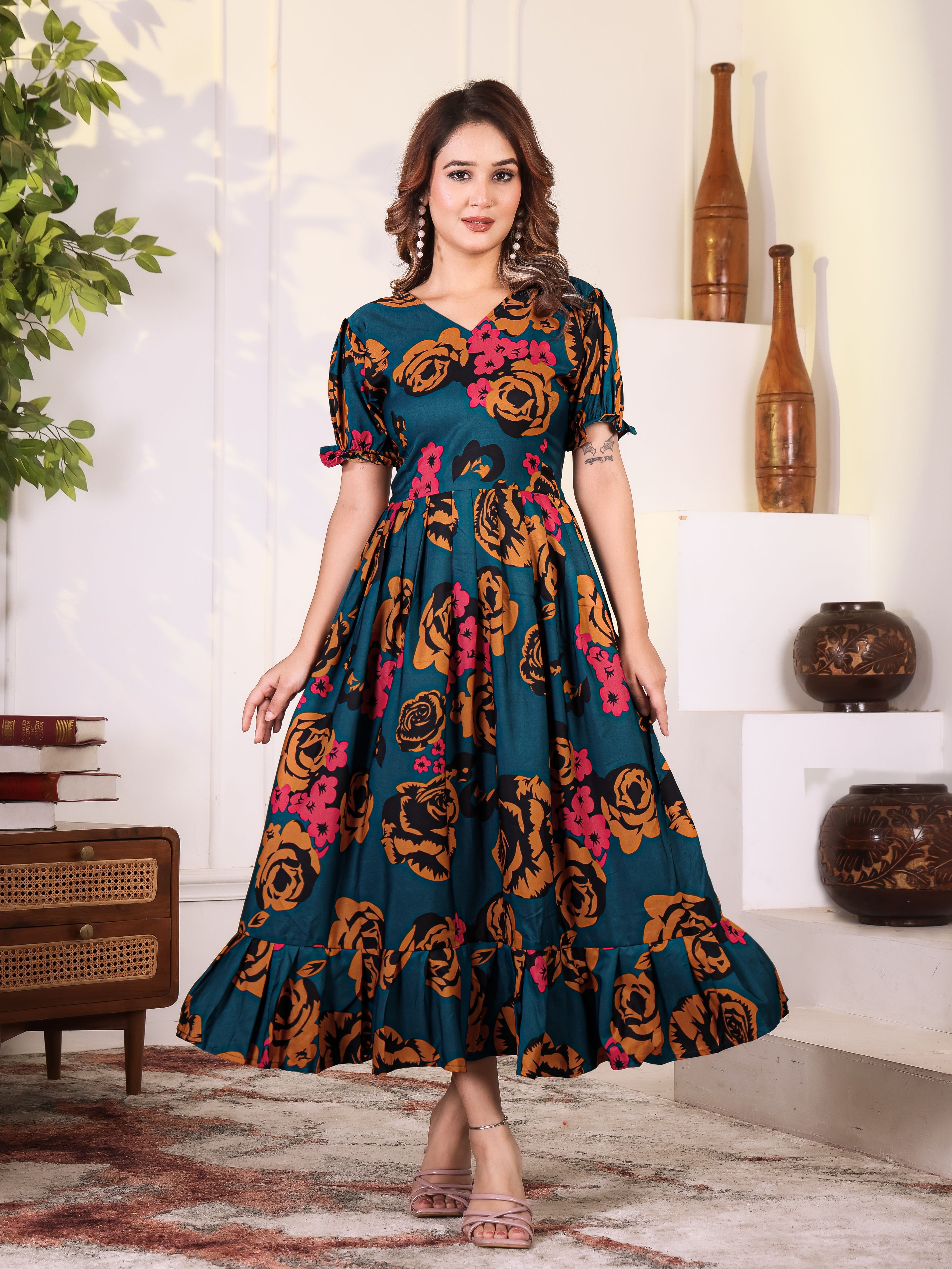 nautiful Women Fit and Flare Multicolor Midi/Calf Length Dress-picture-15