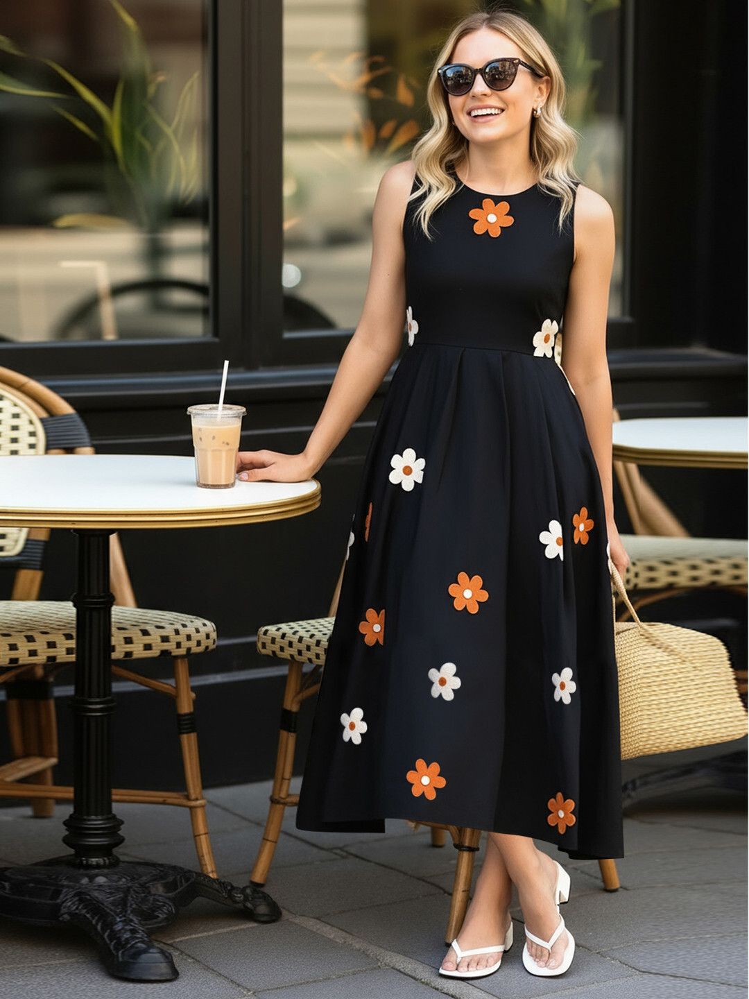 julee Women Fit and Flare Black Below Knee Dress-picture-4