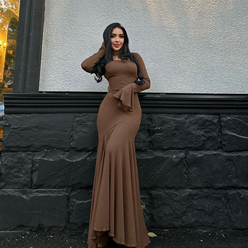houseofcommon Women Fit and Flare Brown Maxi/Full Length Dress-picture-31