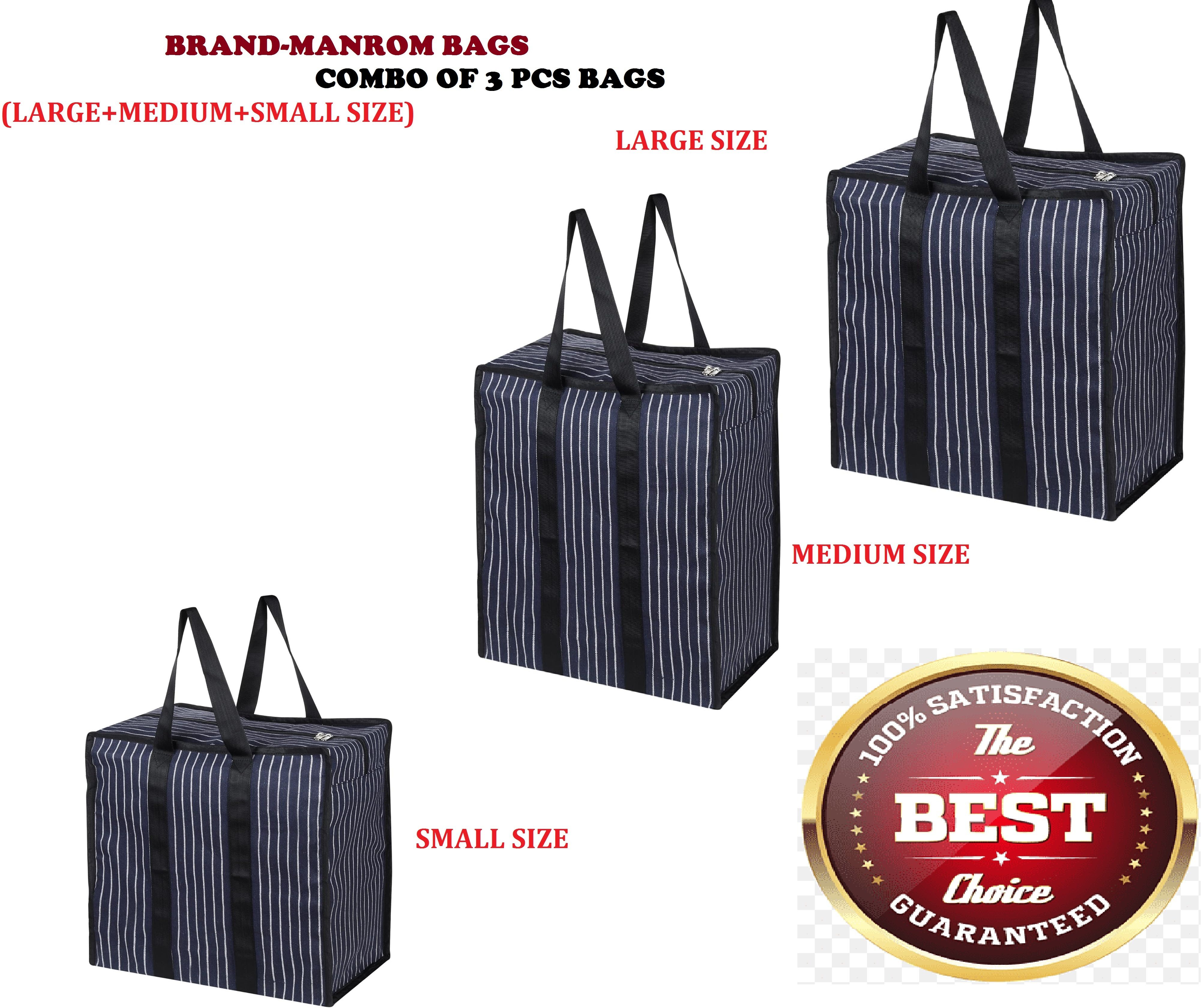 110 L Hand Duffel Bag - (PACK OF3-LARGE+MEDIUM+SMALL BAG)Big Heavy Storage Reusable Canvas Shopper Bag - Black - Large Capacity-image-16