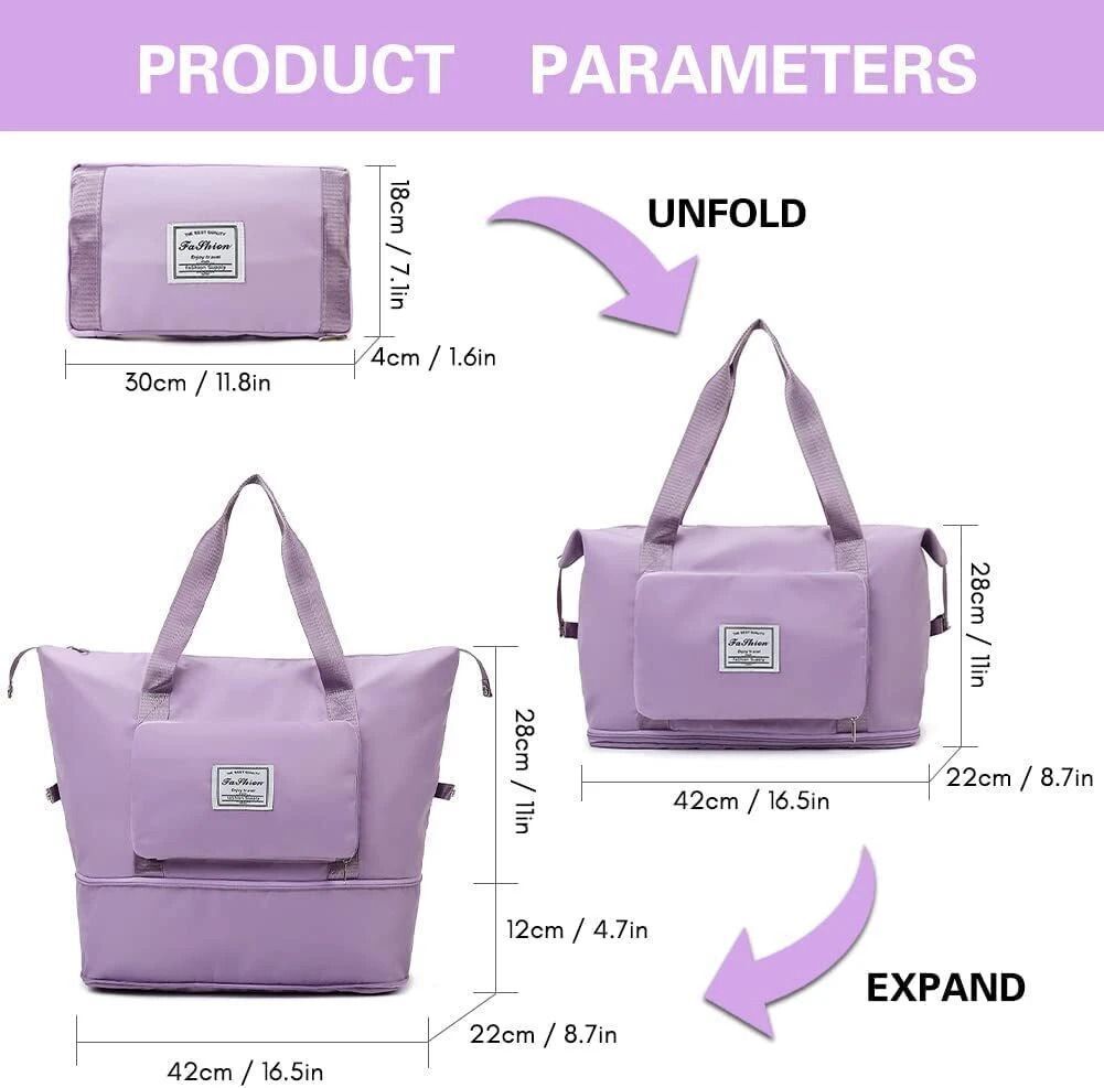 128 L Gym Duffel Bag - Light Pink Foldable Hand Duffel Bag - Purple-image-39