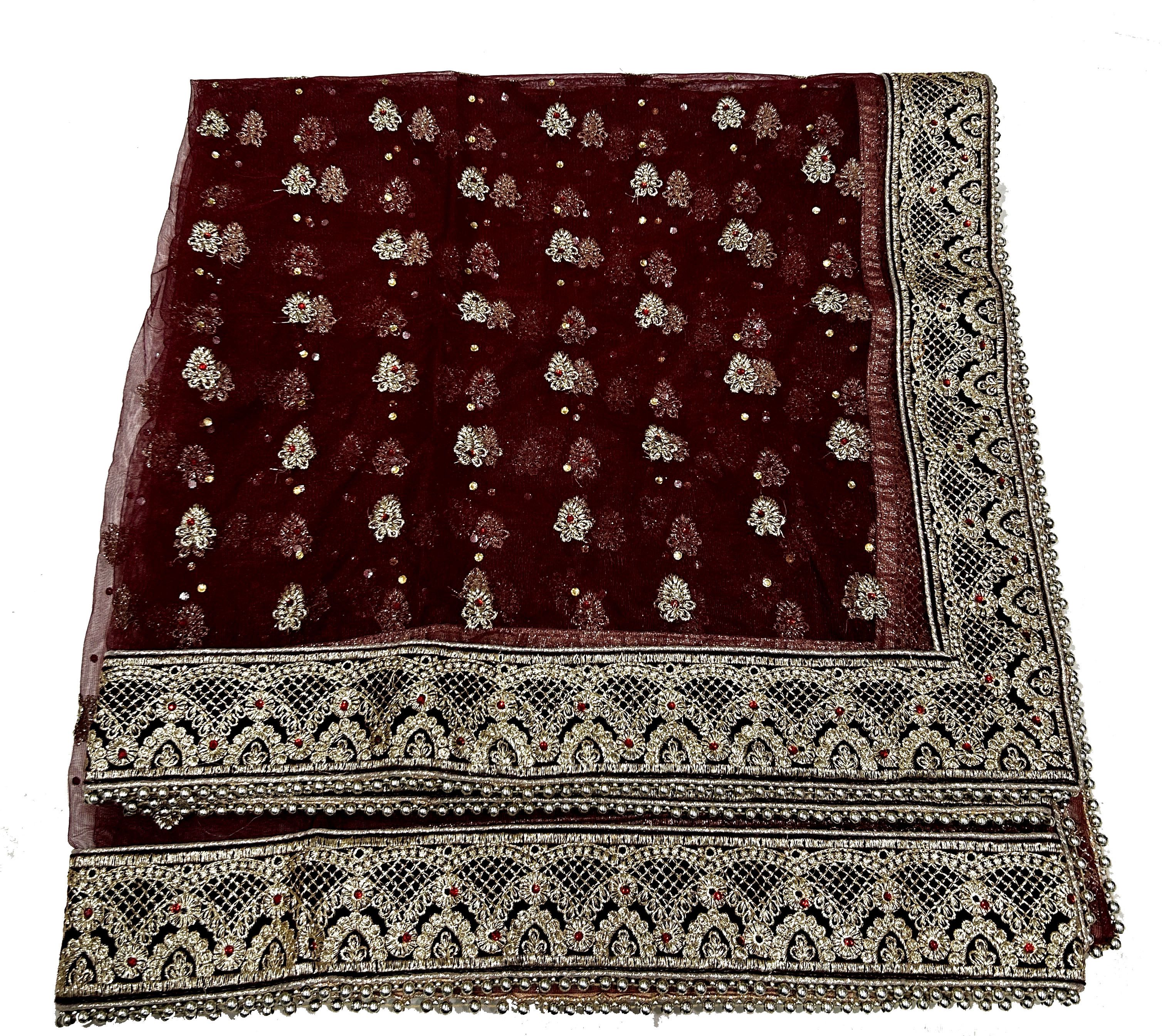 Net Embroidered Maroon Women Dupatta-image-47