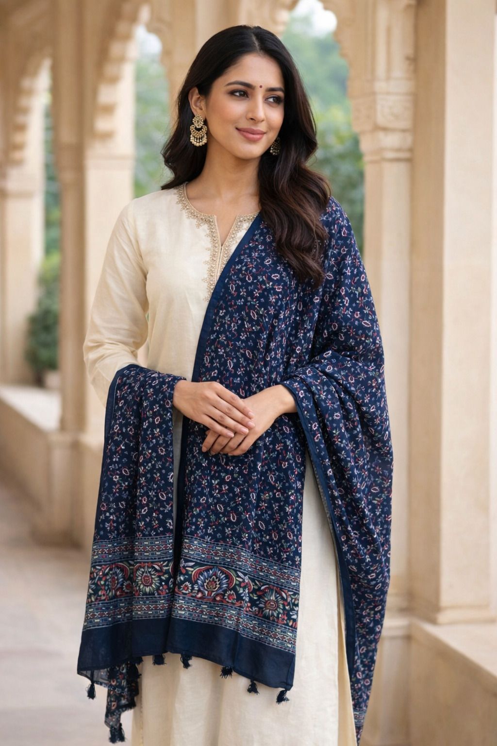 Cotton Blend Floral Print Multicolor Women Dupatta-image-19