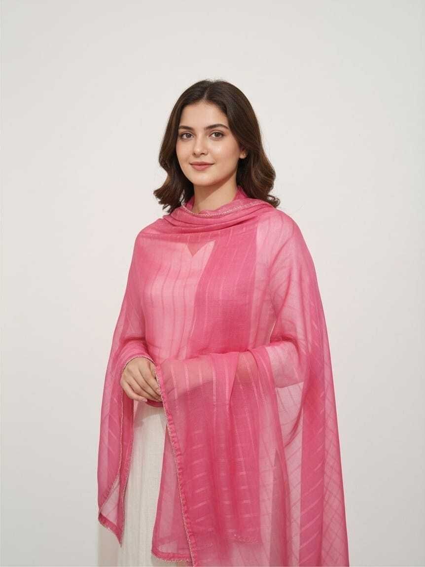 Lycra Blend Solid Pink Women Dupatta-image-4