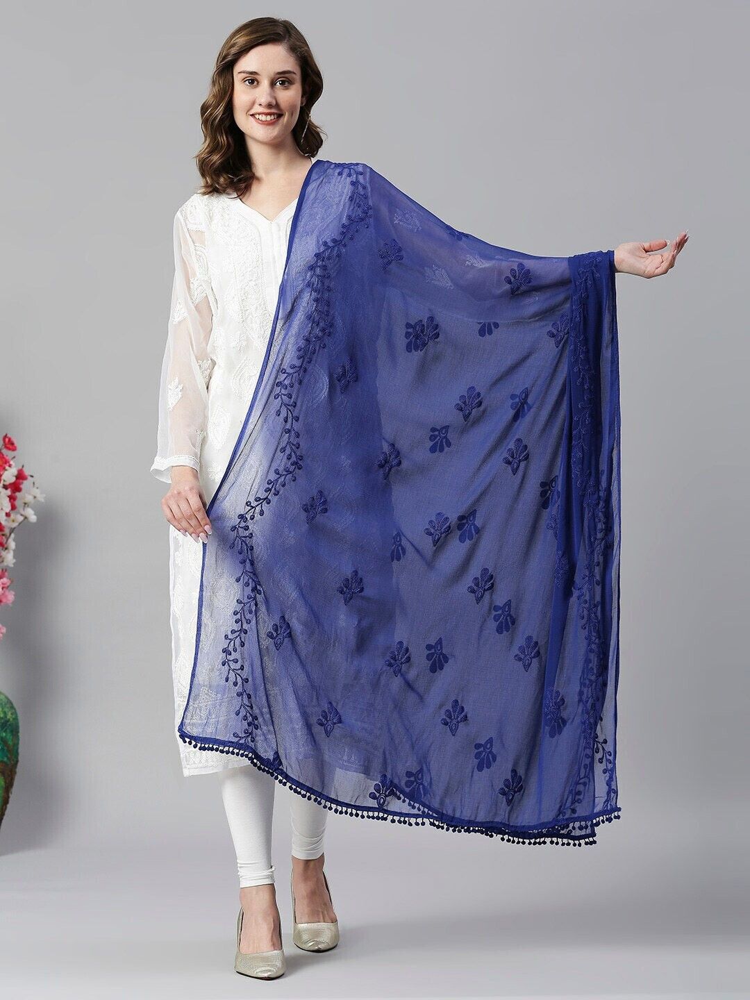 kuhika Chiffon Embroidered Dark Blue Women Dupatta-picture-15