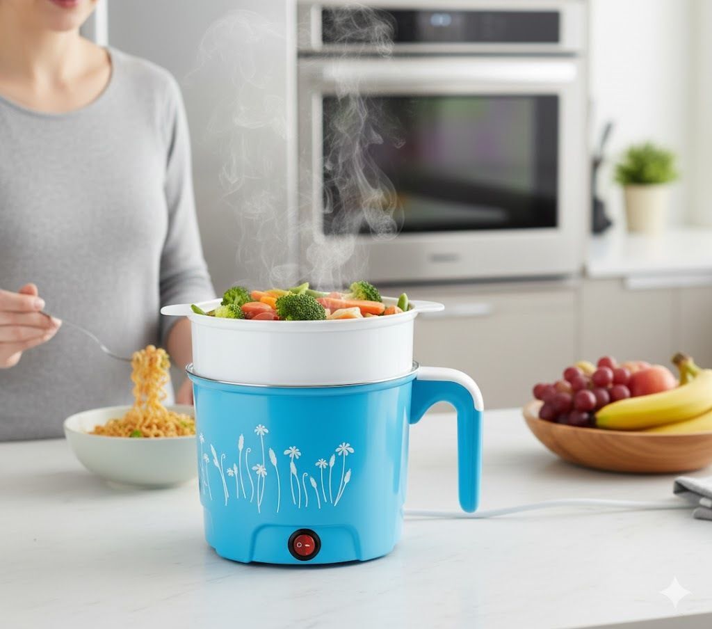 radhe Electric Multipurpose Cooking Pot 1.5L with Steamer Basket Egg Cooker, Electric Pressure Cooker, Rice Cooker, Slow Cooker, Travel Cooker-picture-14