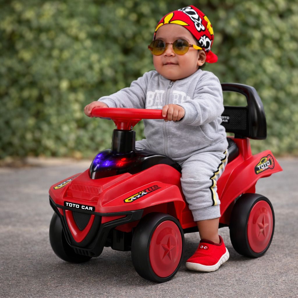 TOTO Rider Red Push Ride On Car with Music & Lights for Kids Car Non Battery Operated Ride On-image-34