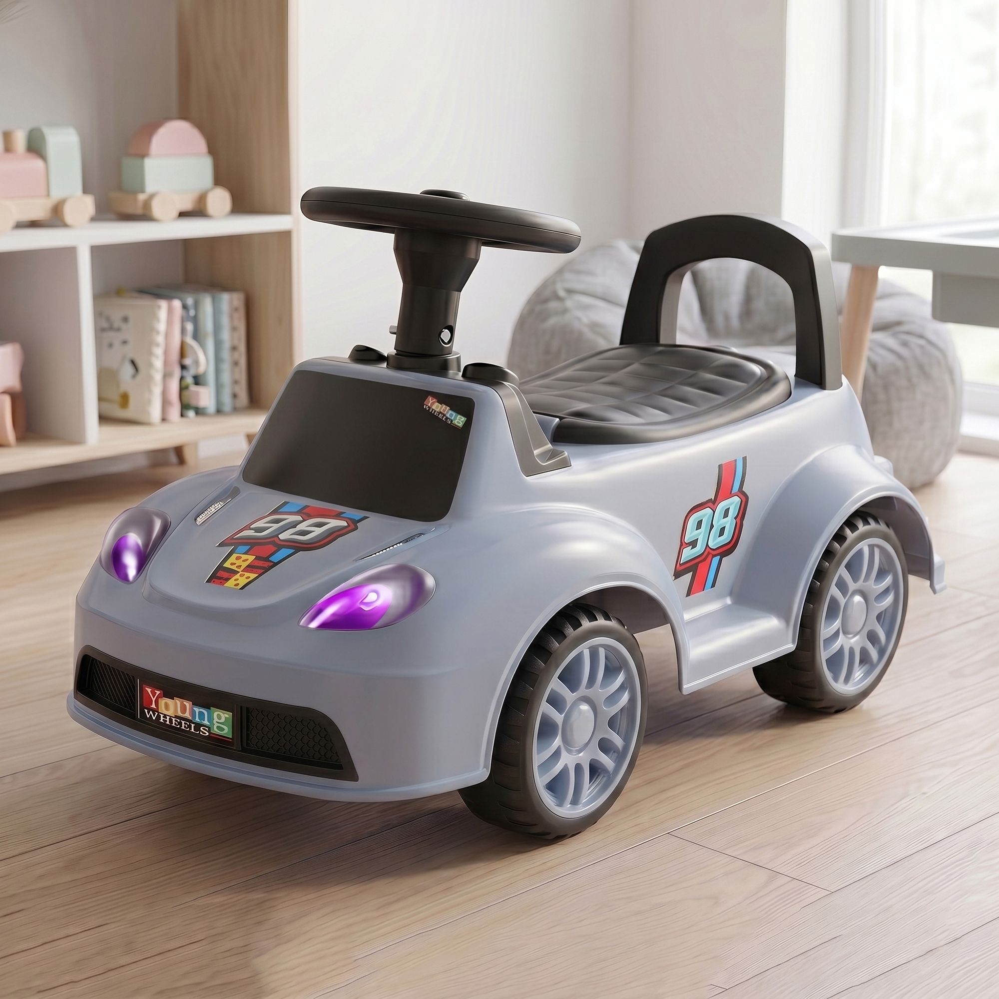 Boys and girls Manual Ride-On Car with Back Support & Smooth Wheels Rideons & Wagons Battery Operated Ride On-image-31
