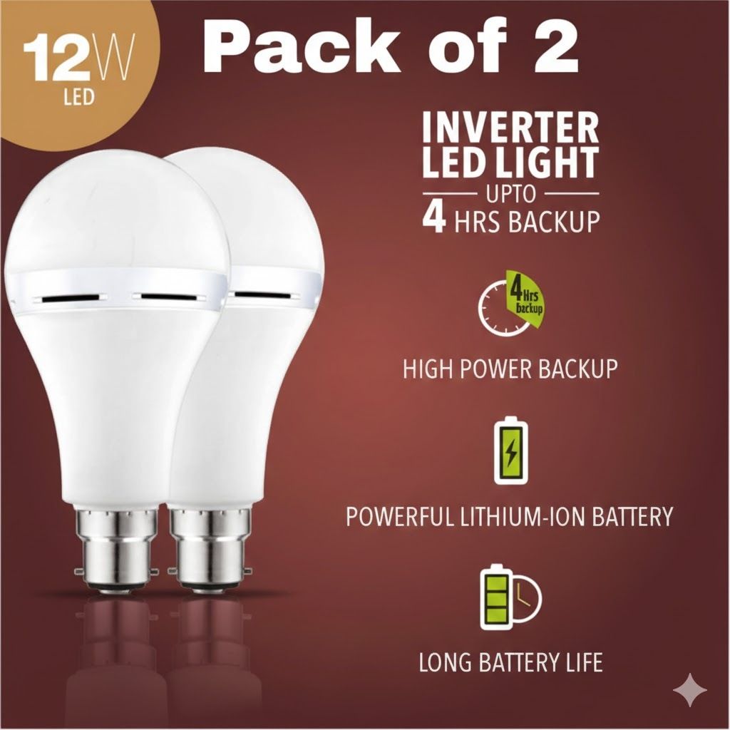 Emergency LED Light 12W with Inbuilt Battery – Pack of 2 4 hrs Bulb Emergency Light-image-4