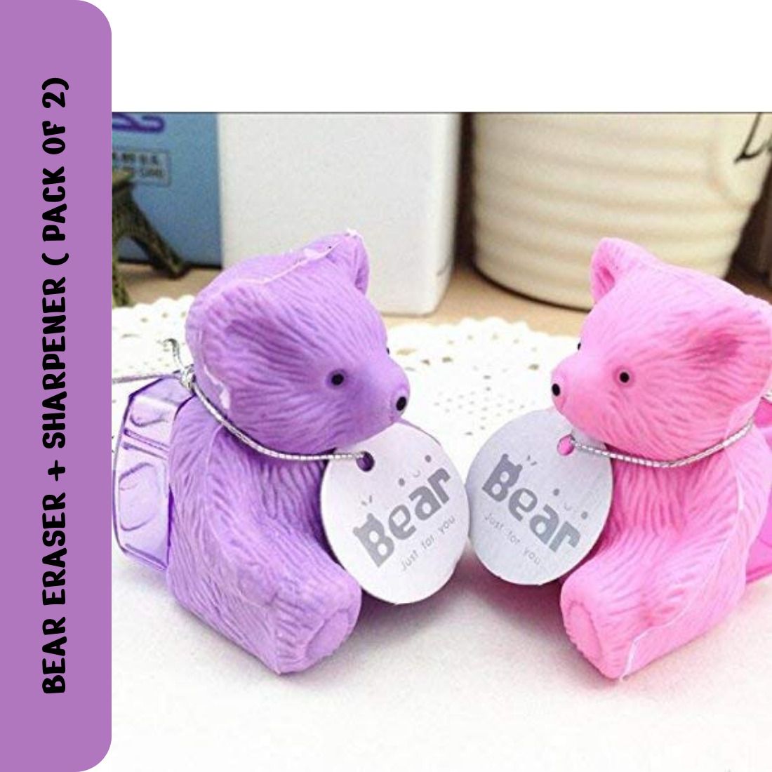extraposh NEW CUTE TEDDY PACK OF 2 ERASERS WITH SHARPNERS Eraser-picture-17